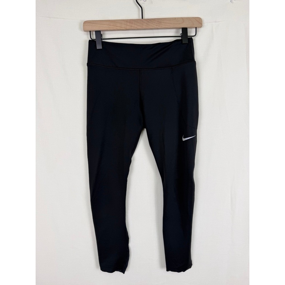 Nike Dri-FIT Black 7/8 Mesh Panel Running Leggings Small Zipper Pocket Training